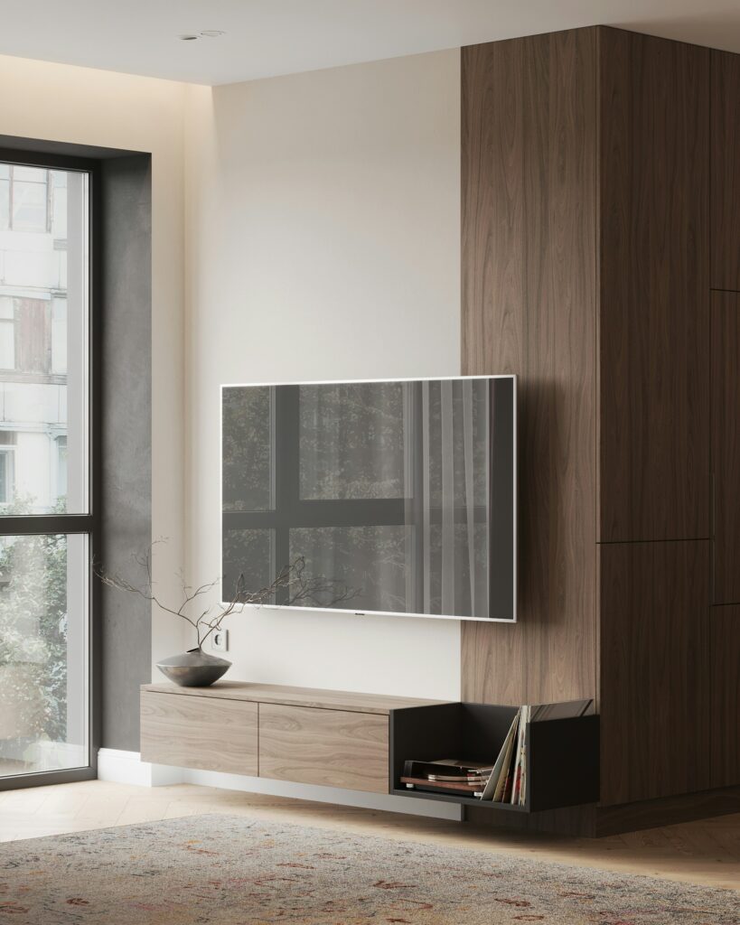 19 TV Wall Ideas That Blend Beautifully Into Your Living Room prydumano design al9ykvehc3u unsplash
